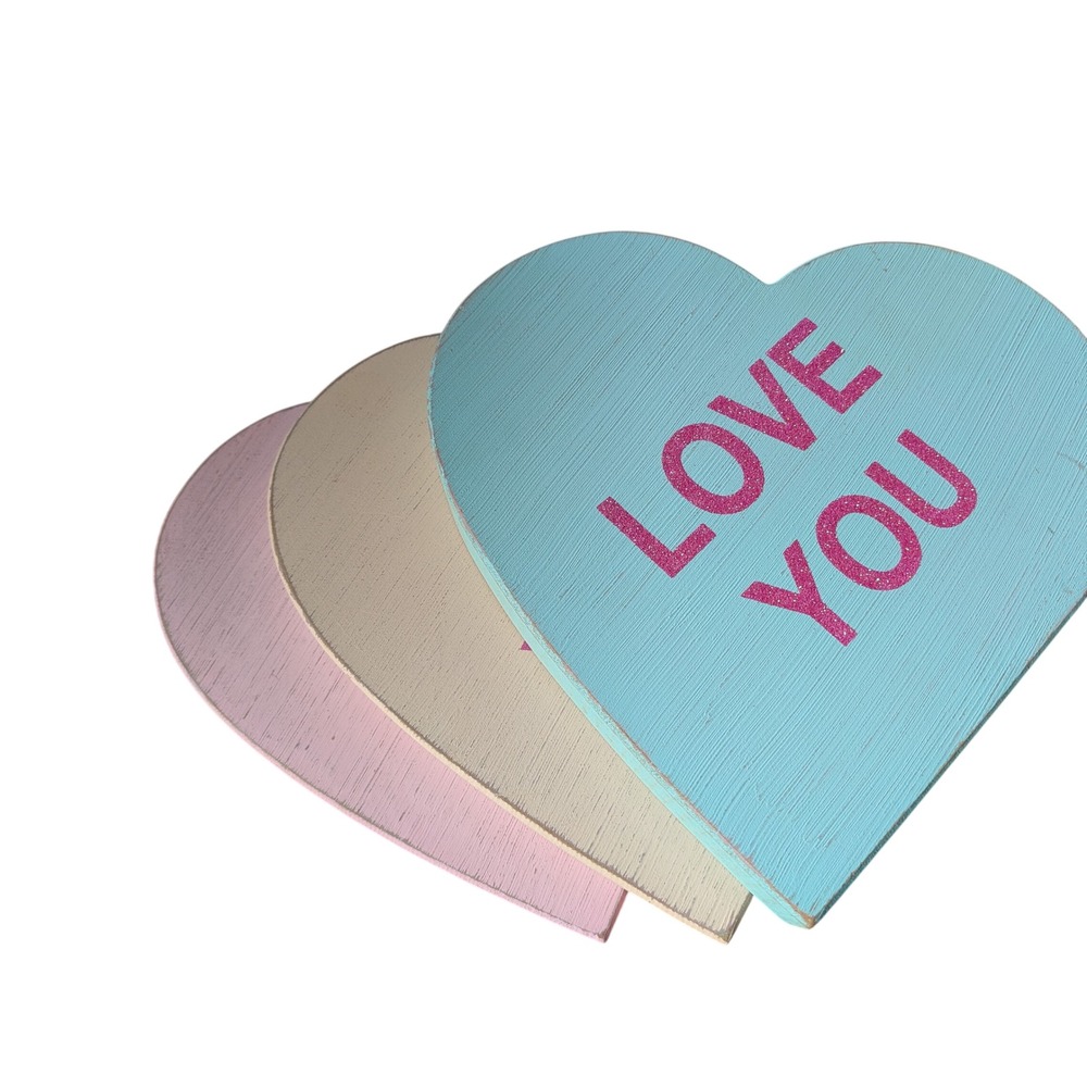 Quill to Paper by Sixtrees Wooden Conversation Hearts Valentine Decor Set of 3